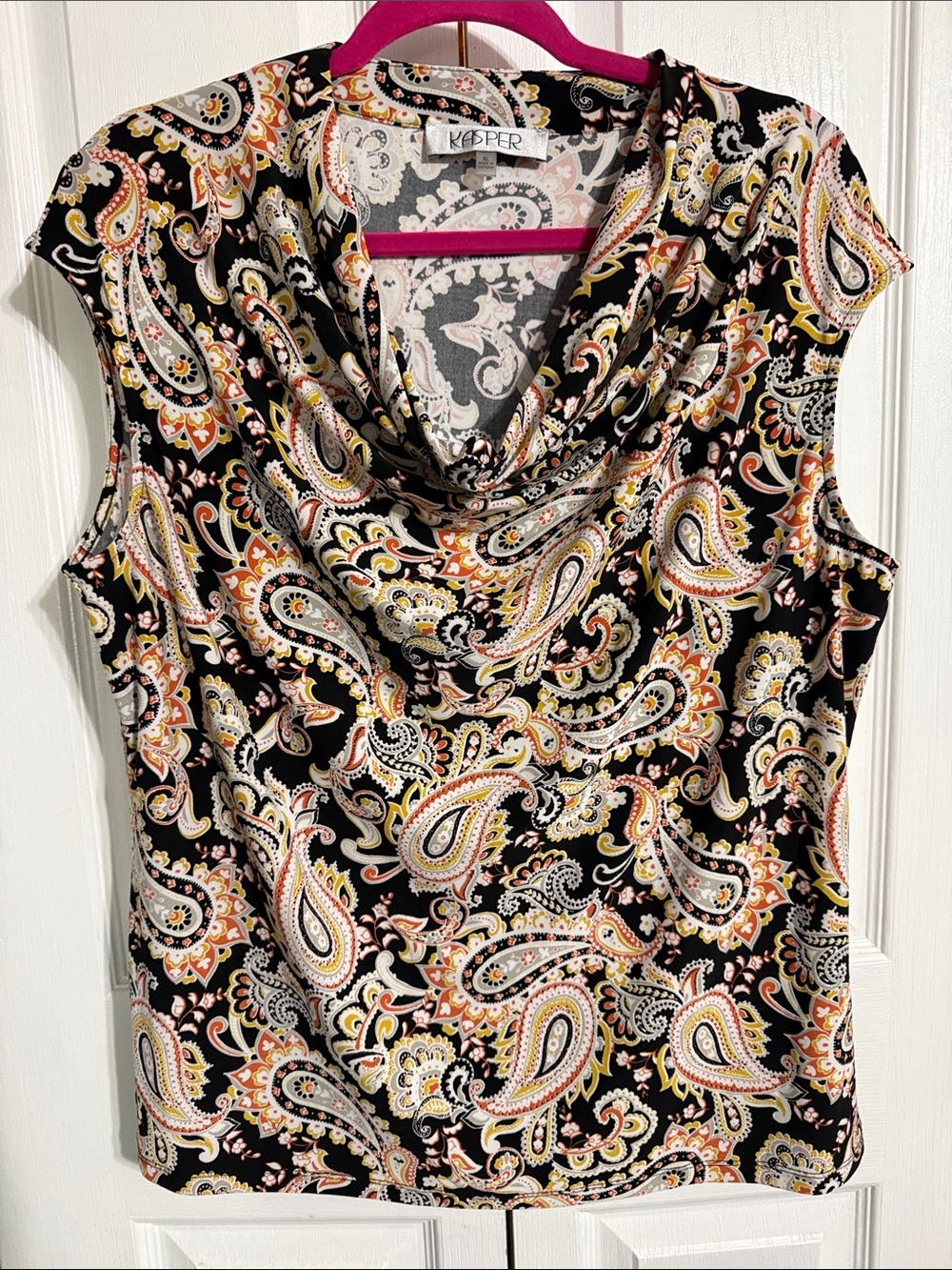 Kasper Black Paisley Cowl Neck Sleeveless Top